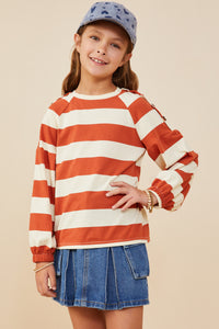 GY8835 Rust Girls Shoulder Button Detail Puff Sleeve Knit Top Front
