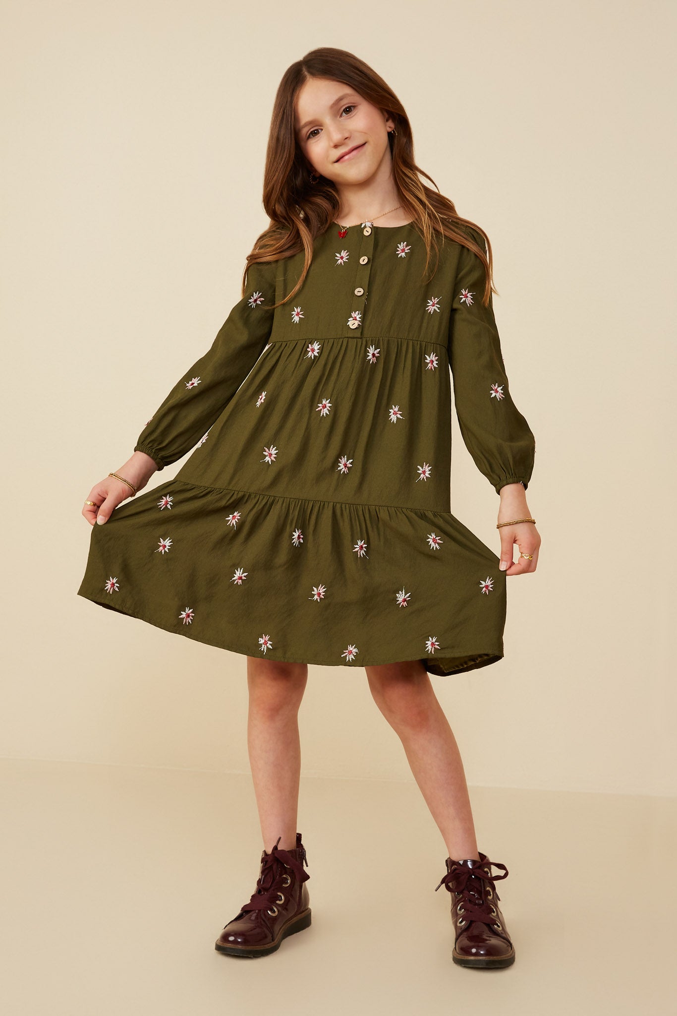 Embroidered Ditsy Floral Buttoned Dress