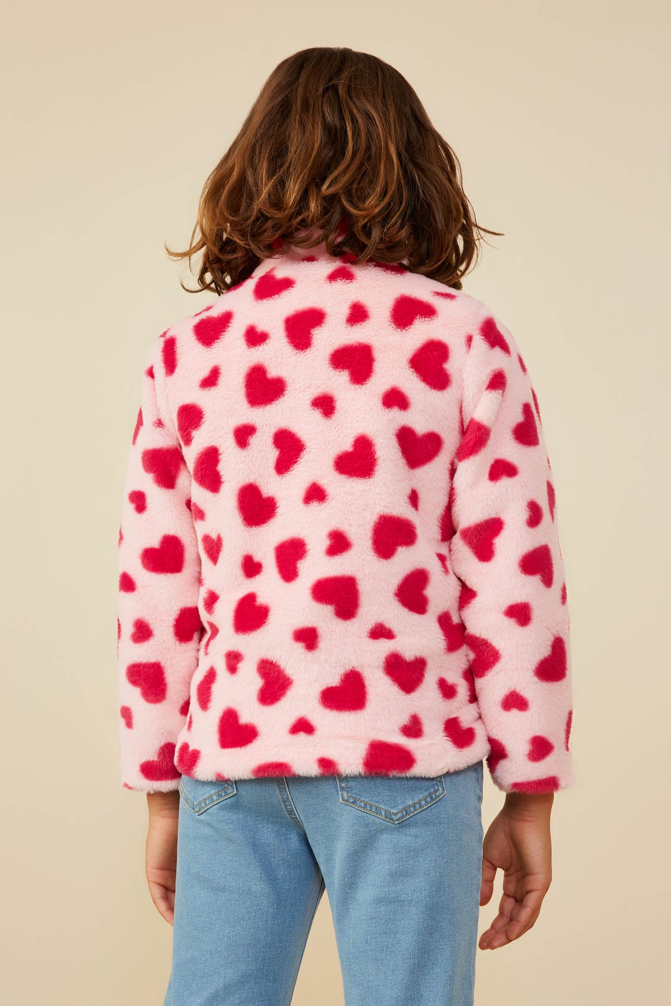 Girls Quarter Zip Heart Print Fleece Top | Cute Girls' Clothes