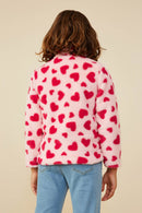 GY8856 Pink Girls Heart Print Fleece Quarter Zip Mock Neck Top Back