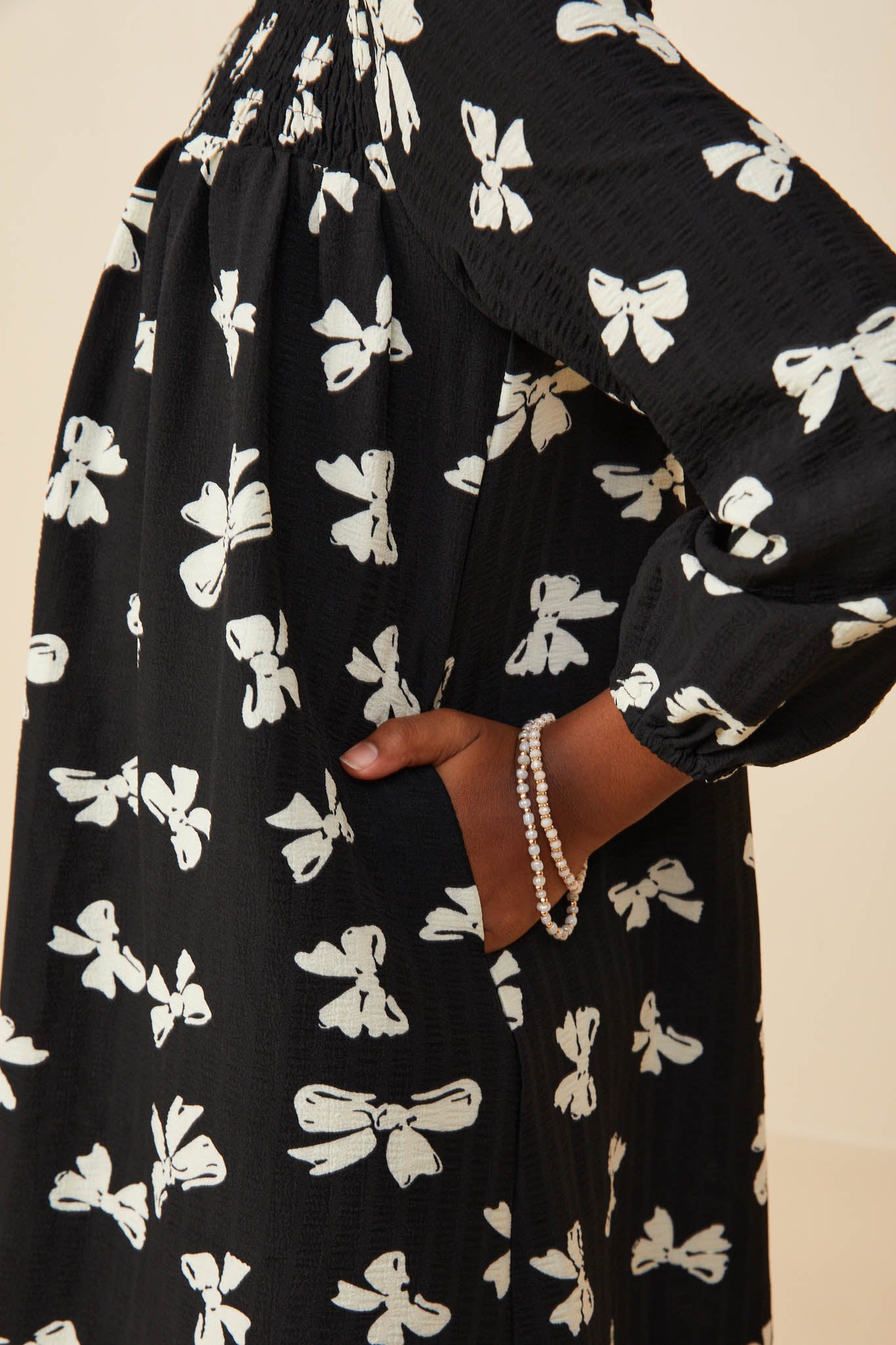 Girls Smock Ditsy Bow Detail Dress