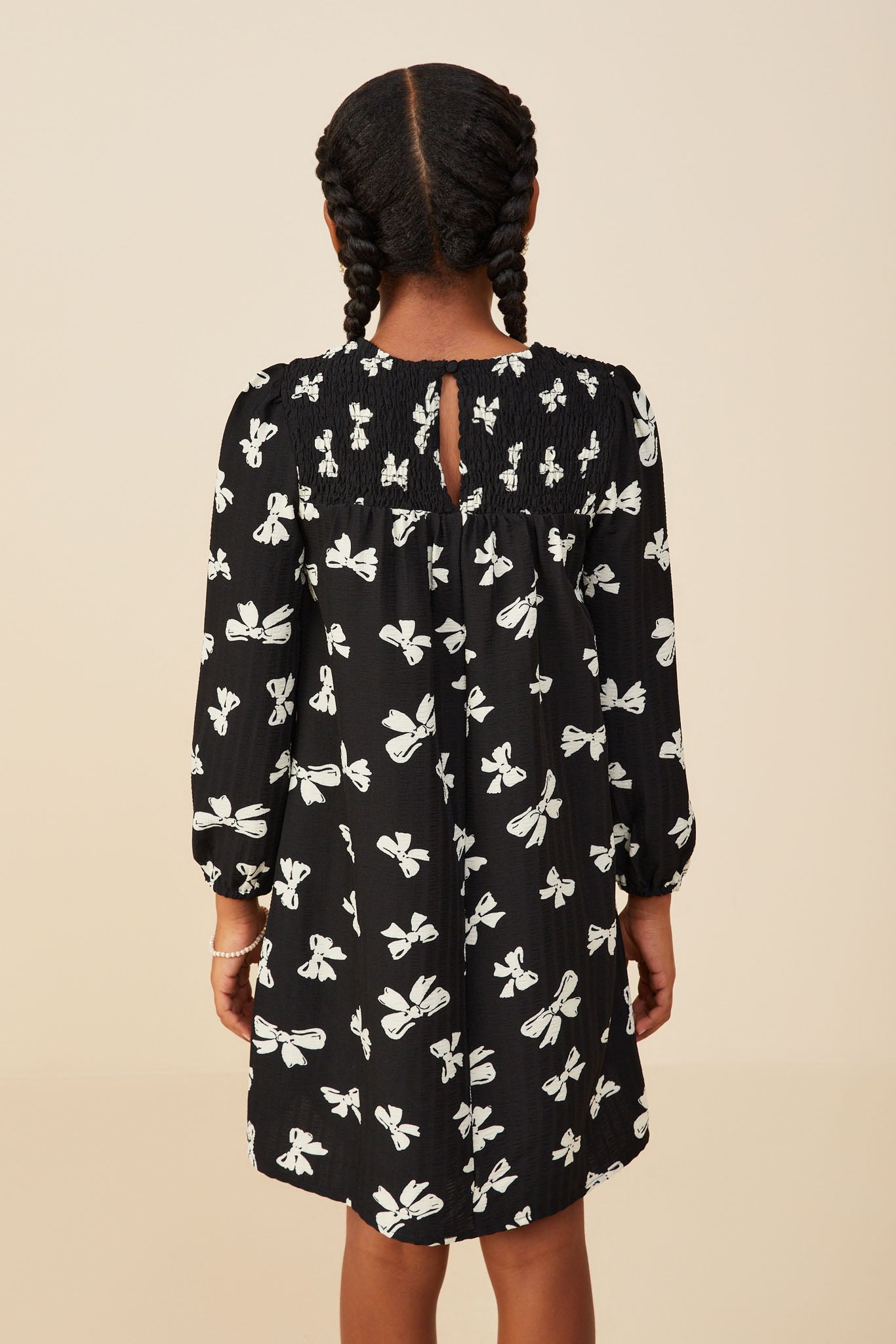 bow detail smock bodice cotton blend dress Veronica Cotton Smocked Bodice Bow Detail Midi Dress