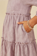 GY8900 Lavender Girls Floral Textured Button Back Ruffle Tiered Dress Detail