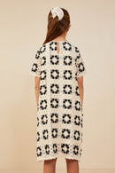 GY8912 Oatmeal Girls Crochet Knit Patterned Shift Dress Back