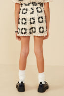 GY8913 Oatmeal Girls Quilted Crochet Elastic Waist Shorts Back