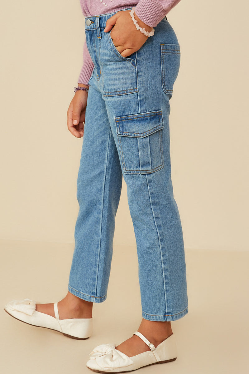 Cargo Pocket Straight Leg Patch Pocket Jeans
