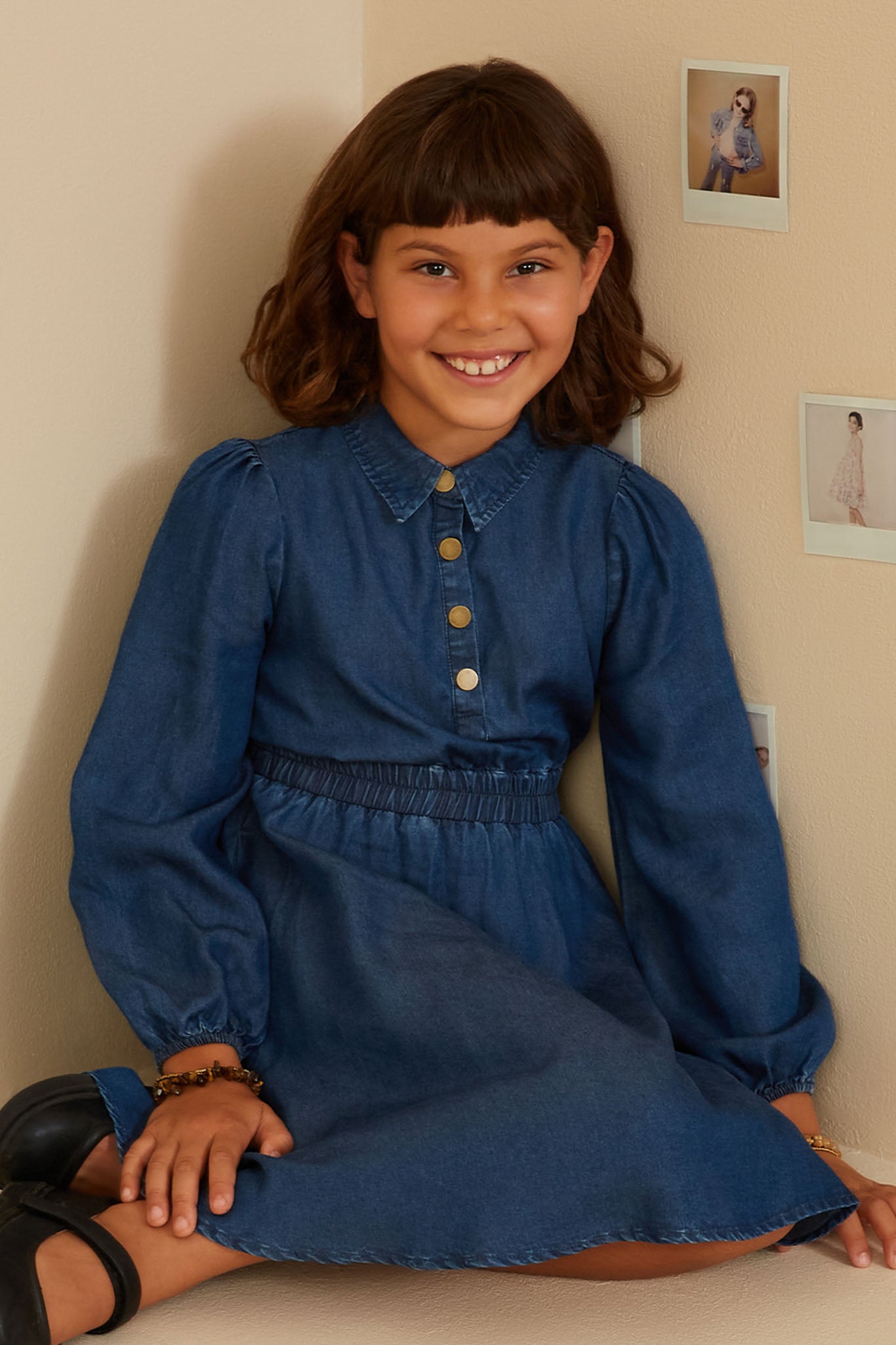 Collared Long Sleeve Chambray Dress