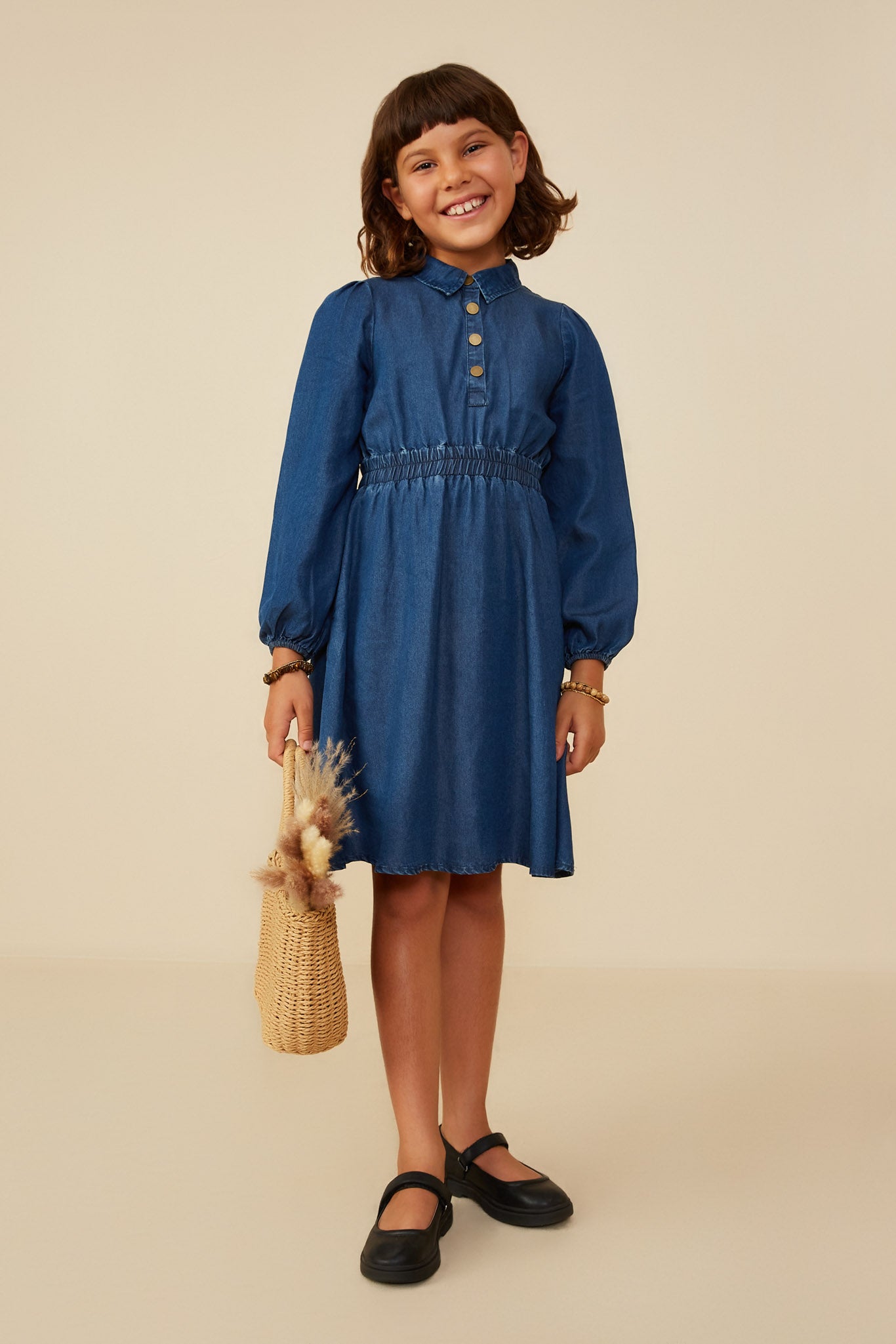 Collared Long Sleeve Chambray Dress