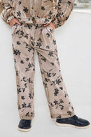 GY8950 Mocha Girls Floral Printed Washed Wide Leg Pants Editorial