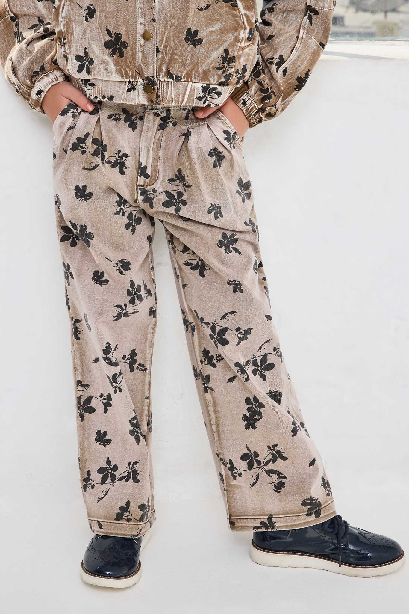 Floral Printed Washed Wide Leg Pants