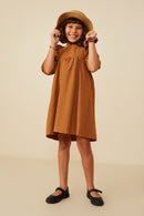 GY8956 Camel Girls Embossed Floral Square Neck Dress Pose