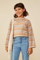GY8961 Taupe Mix Girls Multicolor Loose Knit Relaxed Top Front 2