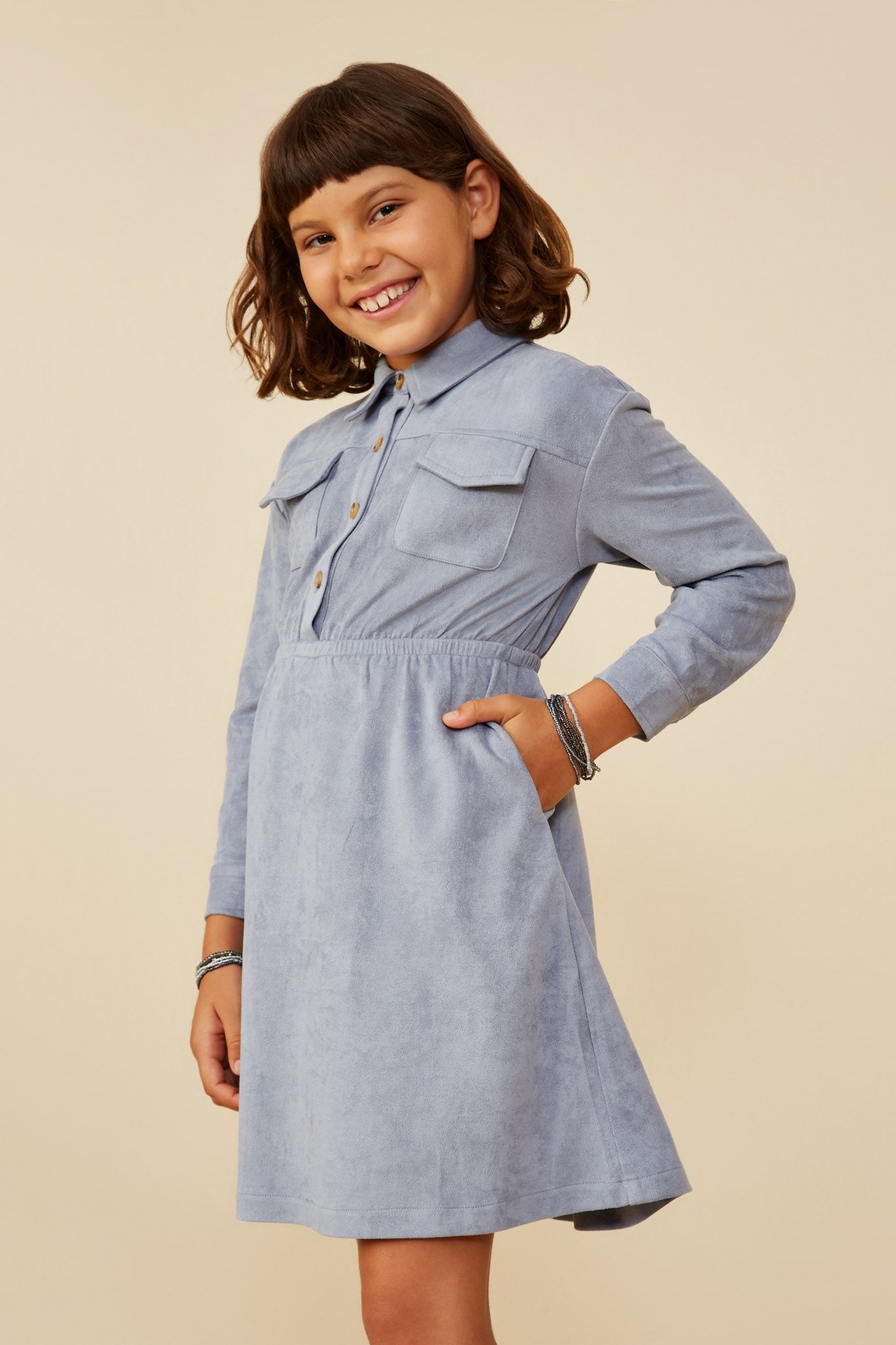 Girls Chest Pocket Collared Vegan Dress | Cute Girls' Clothes Dusty Blue / S Dusty Blue *Girl's Dresses Midi Dresses Hayden Girls Girls Chest Pocket Collared Vegan Dress | Cute Girls' Clothes Dusty Blue / S Dusty Blue *Girl's Dresses Midi Dresses Hayden Girls