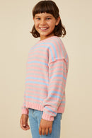 GY8993 Pink Mix Girls Ultra Soft Multicolor Stripe Pullover Sweater Side