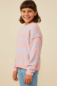 GY8993 Pink Mix Girls Ultra Soft Multicolor Stripe Pullover Sweater Side