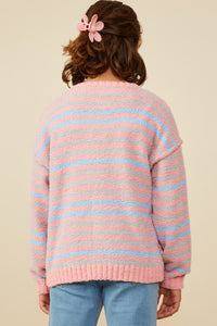 GY8993 Pink Mix Girls Ultra Soft Multicolor Stripe Pullover Sweater Back
