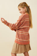 GY8993 Rust Mix Girls Ultra Soft Multicolor Stripe Pullover Sweater Side