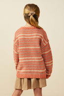 GY8993 Rust Mix Girls Ultra Soft Multicolor Stripe Pullover Sweater Back