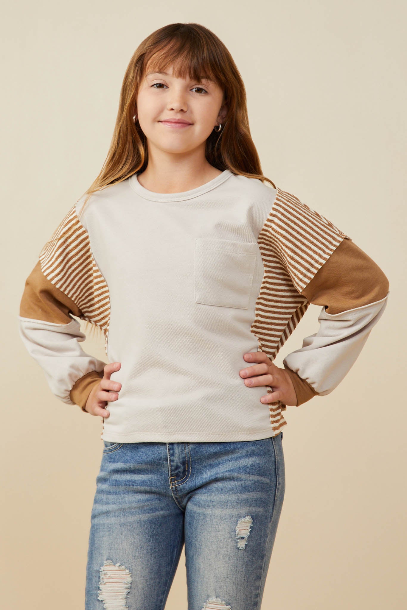 Stripe And Color Block Sleeve Detail Knit Top