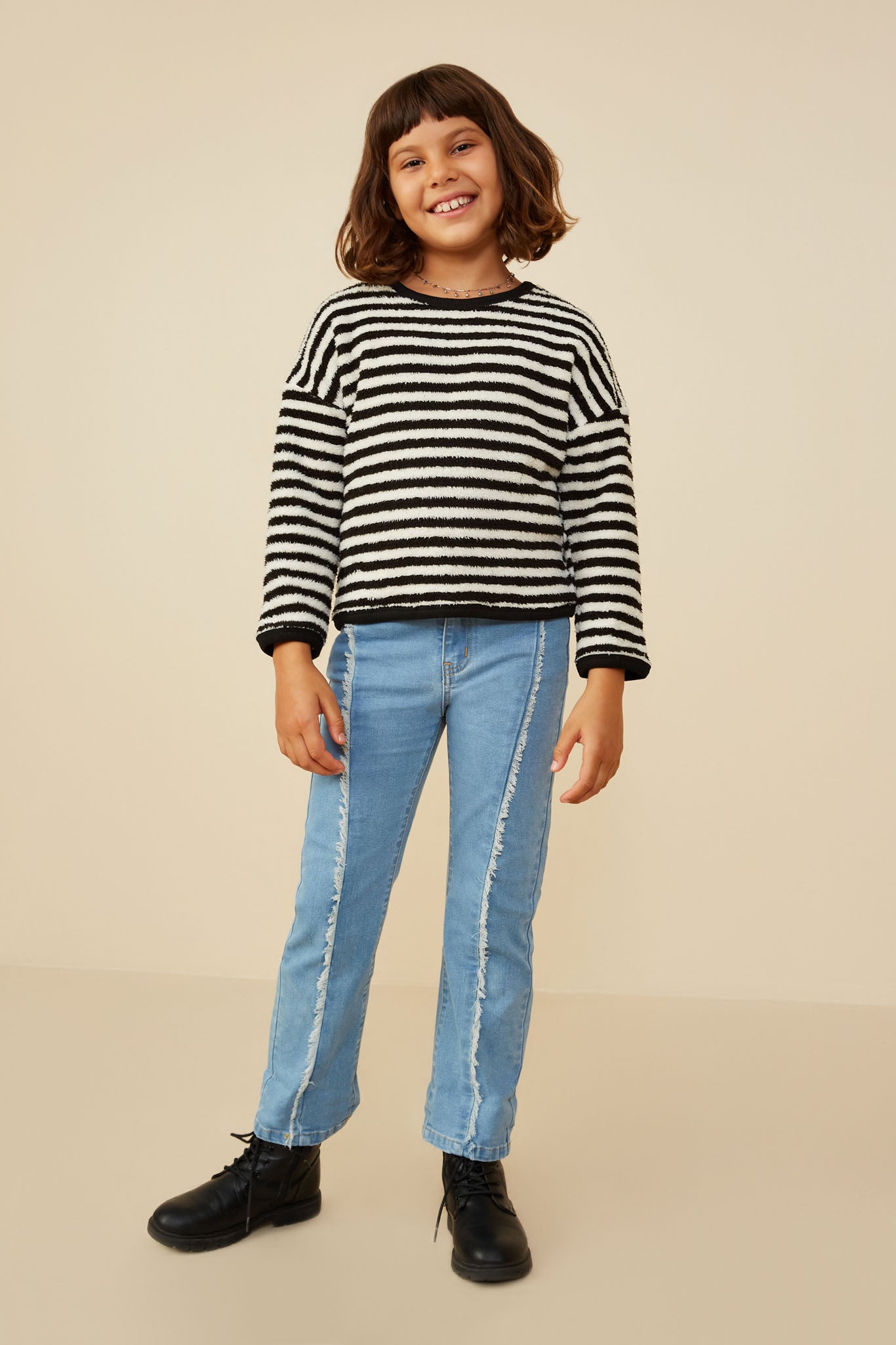 Fuzzy Fleece Striped Long Sleeve Top