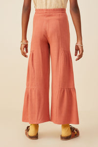 GY9014 Brick Girls Gathered Detail Belted Textured Wide Leg Pants Back