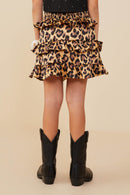GY9021 Leopard Girls Smocked Waist Tiered Leopard Skirt Back