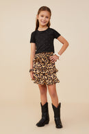 GY9021 Leopard Girls Smocked Waist Tiered Leopard Skirt Front 2