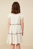 GY9029 Oatmeal Girls Contrast Stitched Square Neck Ruffle Dress Back