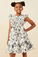 GY9032 Black Girls Antique Floral Smock And Ruffle Dress Front