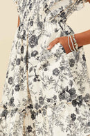 GY9032 Black Girls Antique Floral Smock And Ruffle Dress Detail