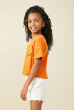 GY9035 Orange Girls Ruffle Pocket Knit T Shirt Side