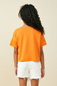 GY9035 Orange Girls Ruffle Pocket Knit T Shirt Back