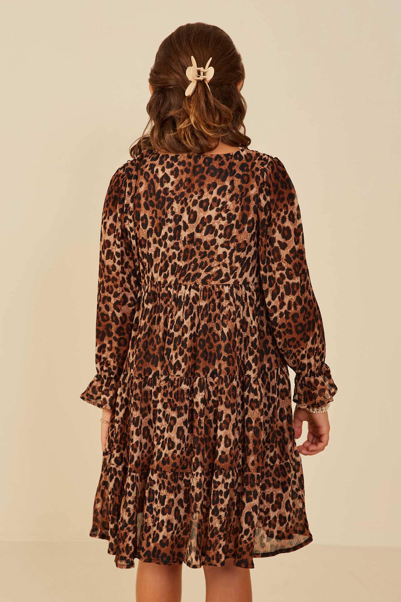 Girls Tiered Leopard V-Neck Dress