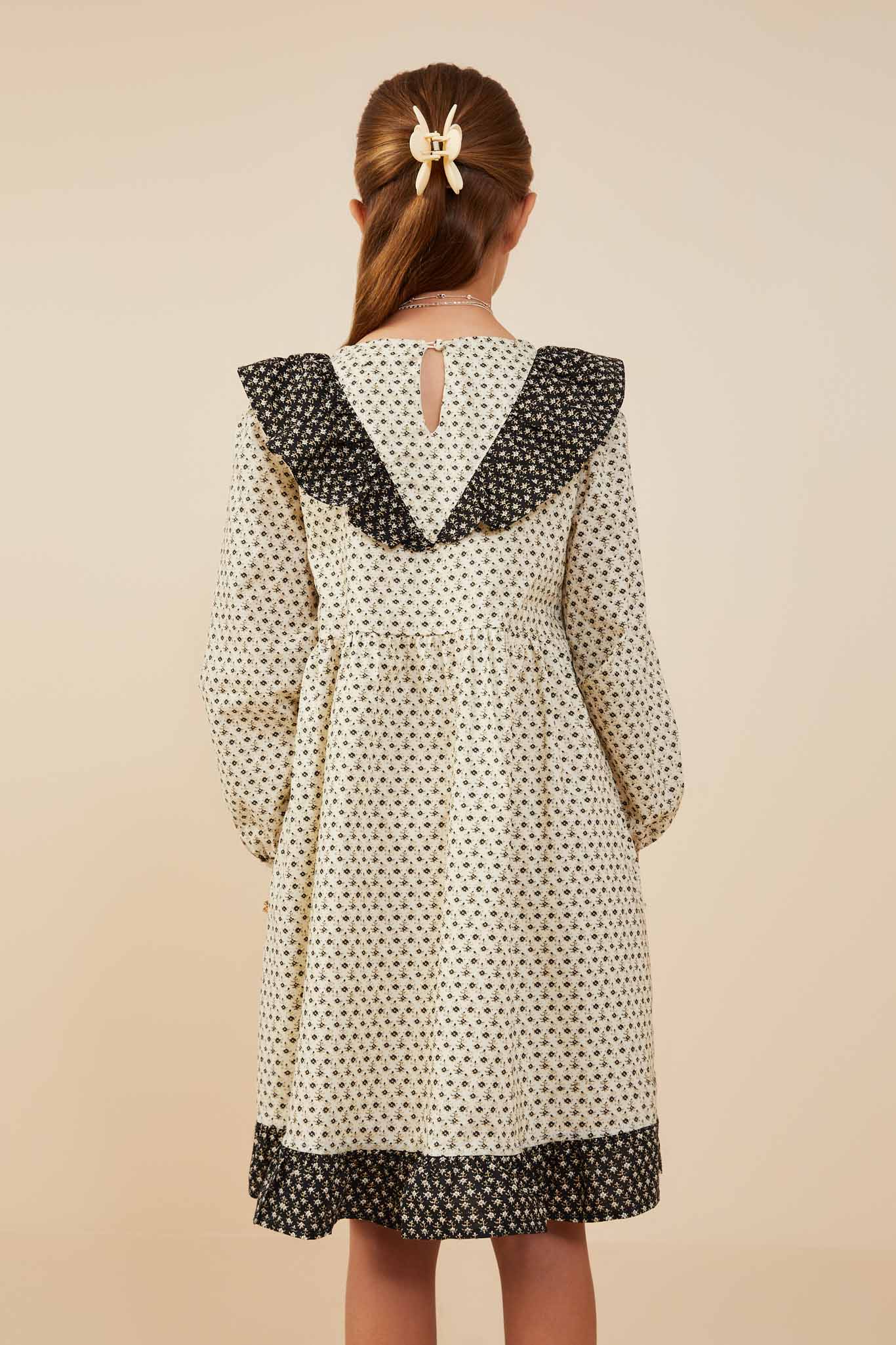 Girls Ruffle Print Collar Dress
