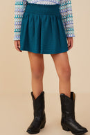 GY9069 Teal Girls Textured Smocked Waist Skirt Front