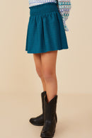 GY9069 Teal Girls Textured Smocked Waist Skirt Side