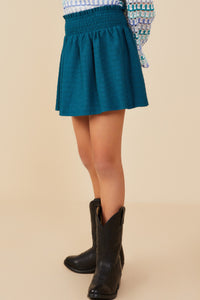 GY9069 Teal Girls Textured Smocked Waist Skirt Side