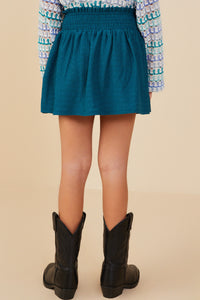 GY9069 Teal Girls Textured Smocked Waist Skirt Back