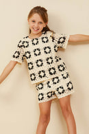 GY9076 Oatmeal Girls Quilted Crochet Short Sleeve Tee Front