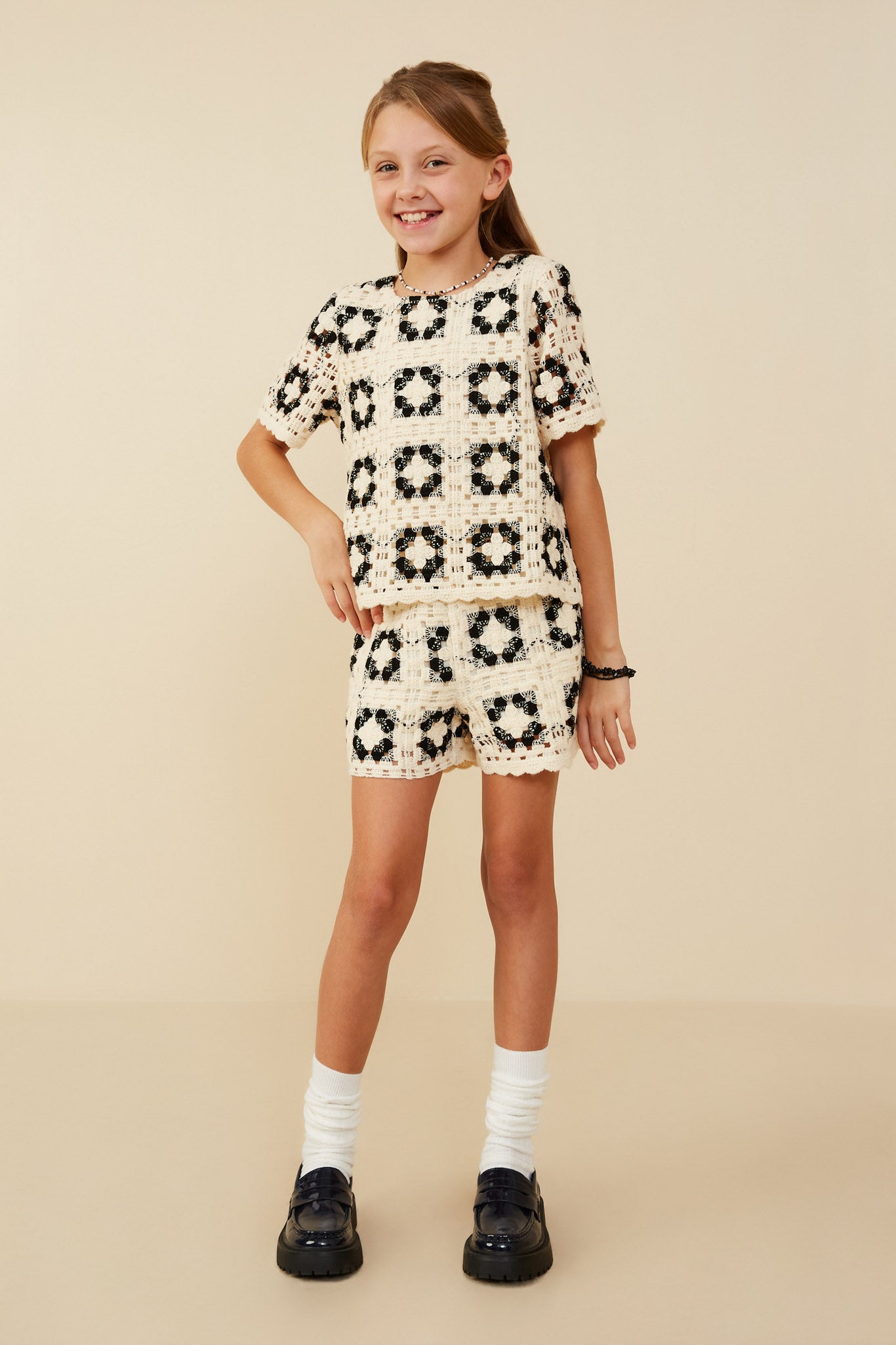 Quilted Crochet Short Sleeve Tee