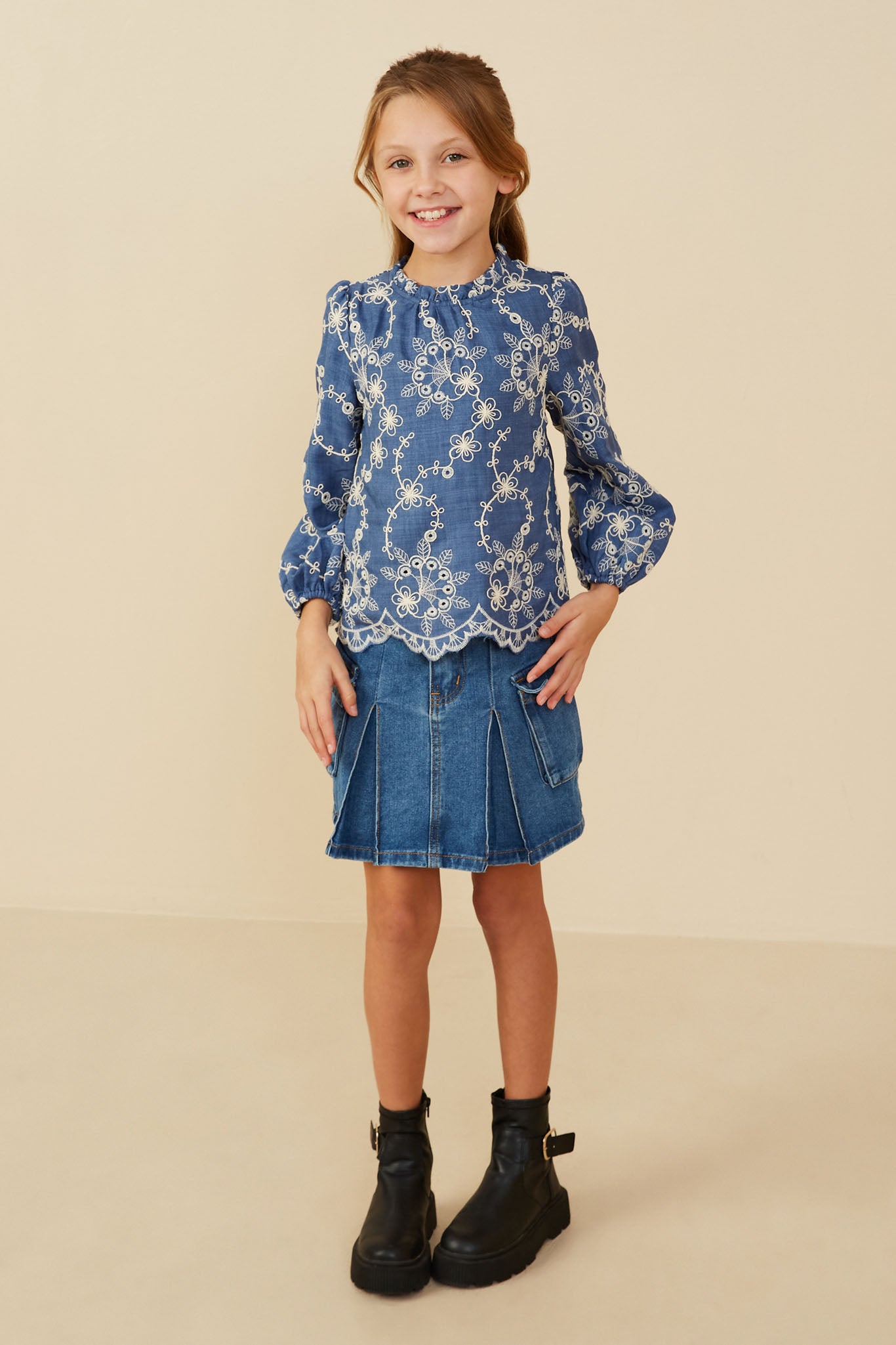 Embroidered Scallop Hem Top