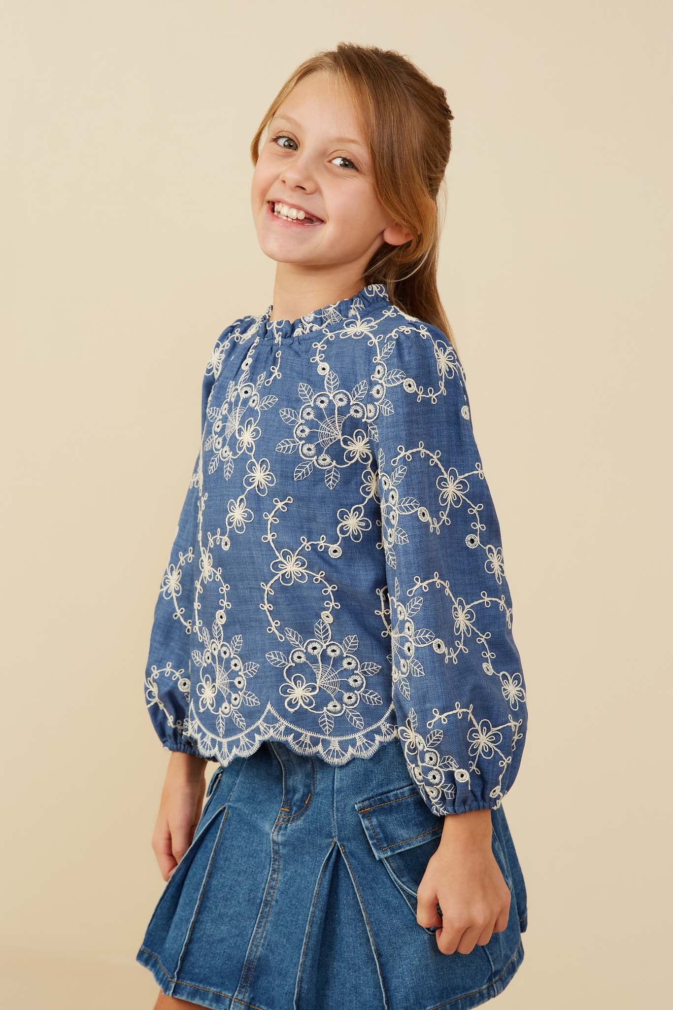 Girls Scallop Embroidered Hem Top | Cute Girls' Clothes – Hayden Girls