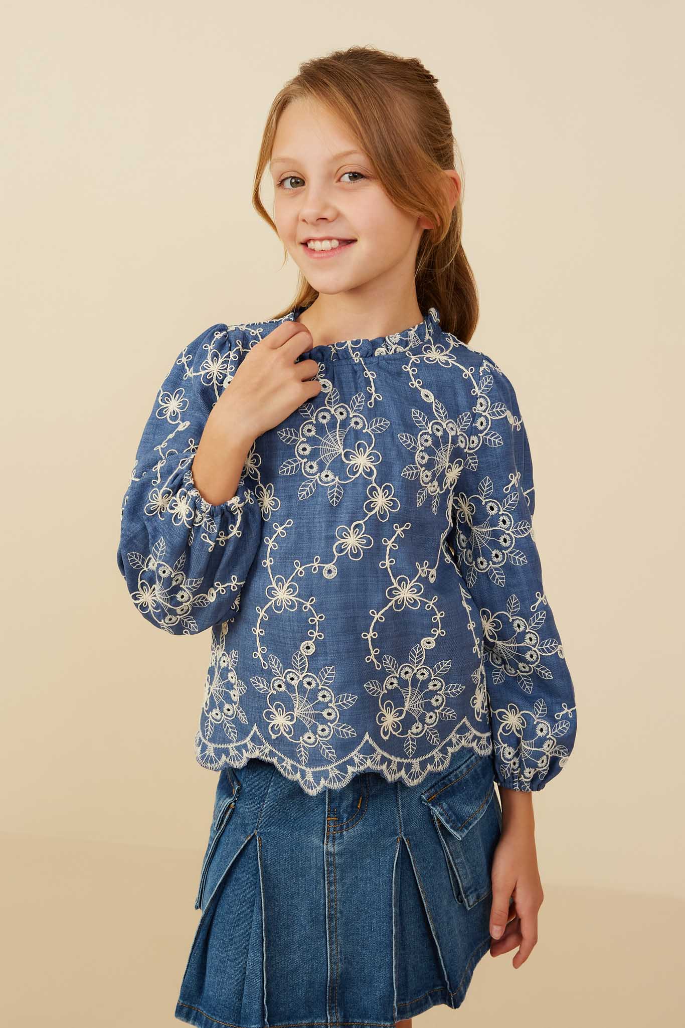 Girls Scallop Embroidered Hem Top | Cute Girls' Clothes – Hayden Girls