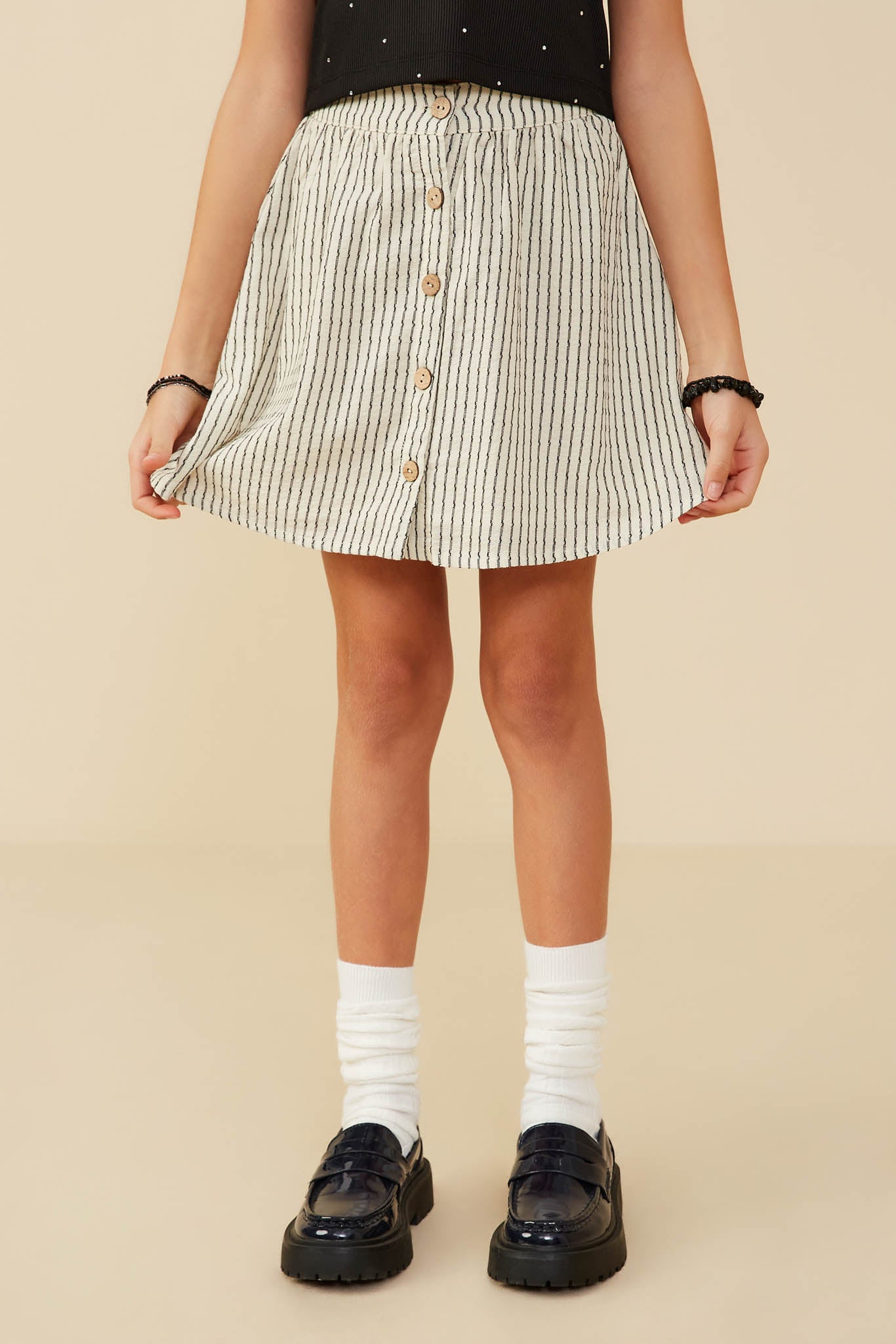 Button Front Textured Striped Skirt