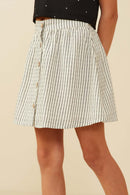 GY9101 Oatmeal Girls Button Front Textured Striped Skirt Side