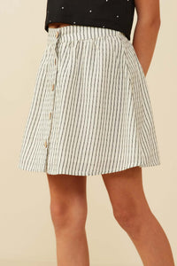 GY9101 Oatmeal Girls Button Front Textured Striped Skirt Side