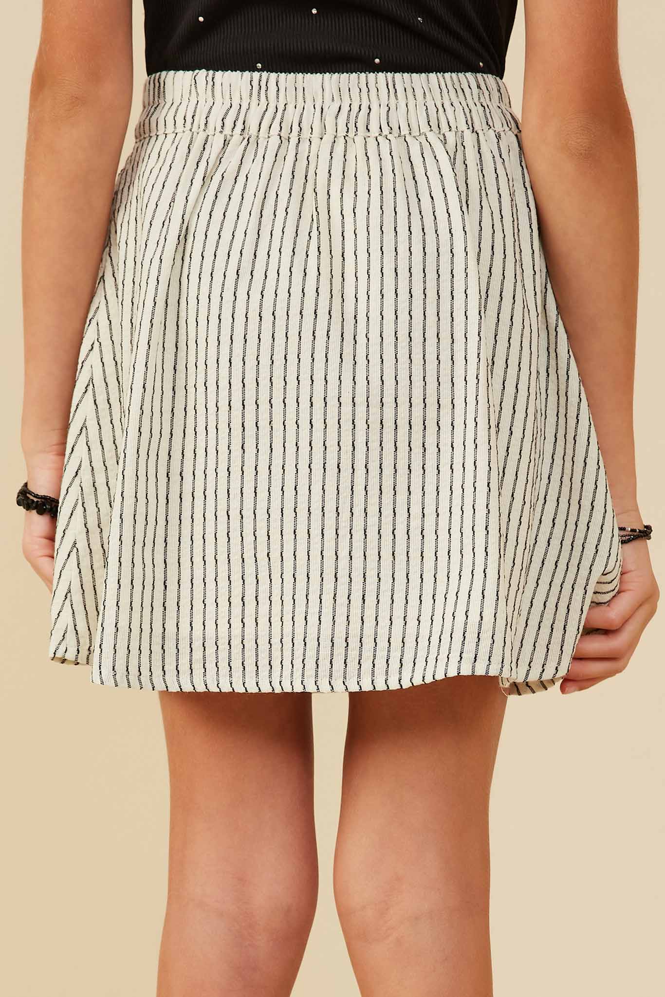 GY9101 Oatmeal Girls Button Front Textured Striped Skirt Back
