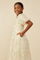 GY9119 Ivory Girls Smocked Floral Mesh Lace Tiered Dress Side