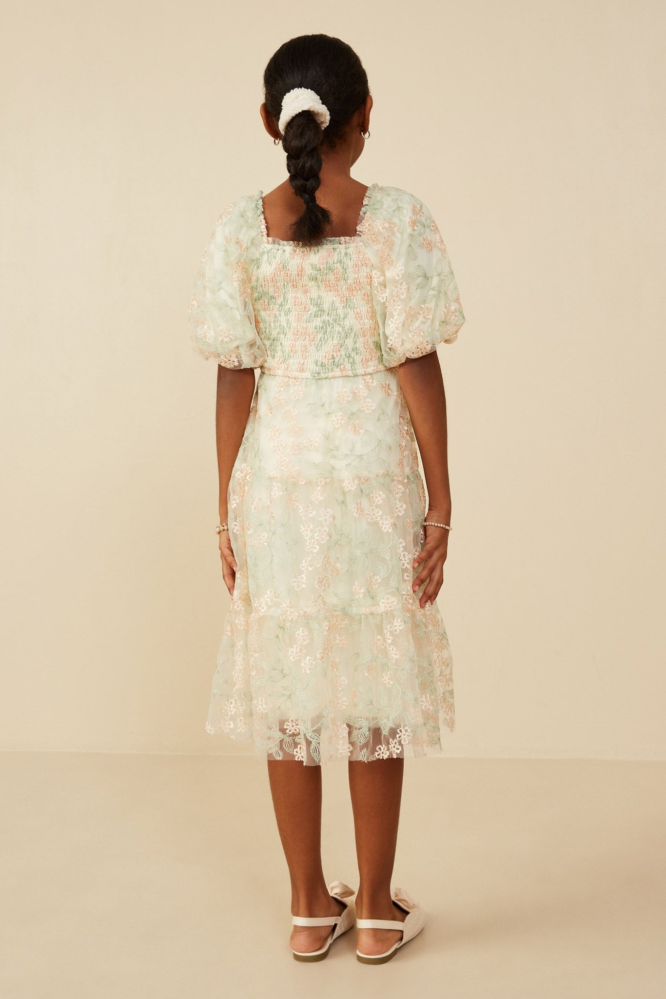 Smocked Floral Mesh Lace Tiered Dress Smocked Floral Mesh Lace Tiered Dress