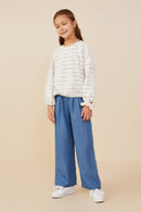 GY9140 Mustard Girls Sketch Striped Terry Knit Top Front 2